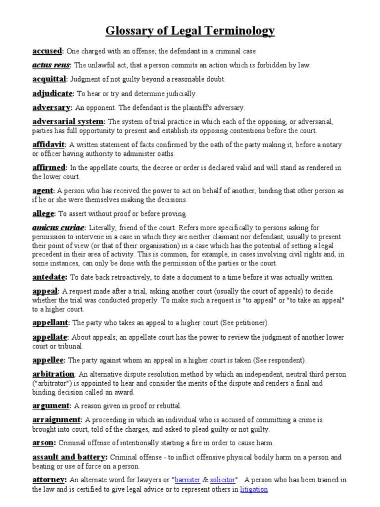 Legal Terminology Glossary | PDF | Lawsuit | Evidence (Law)