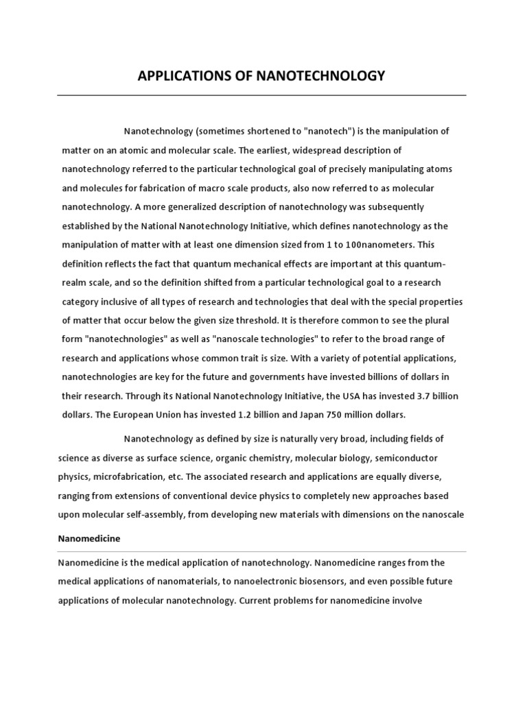 Nanotechnology Applications Overview | PDF | Nanotechnology | Carbon ...