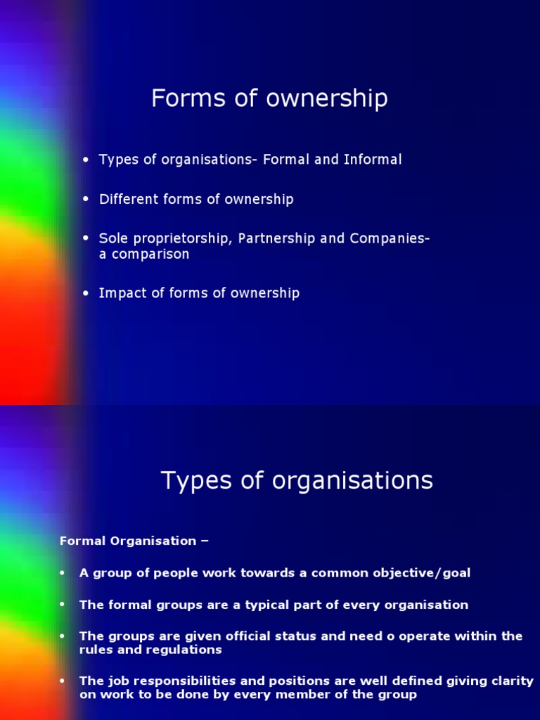 Forms of Ownership Partnership Ownership