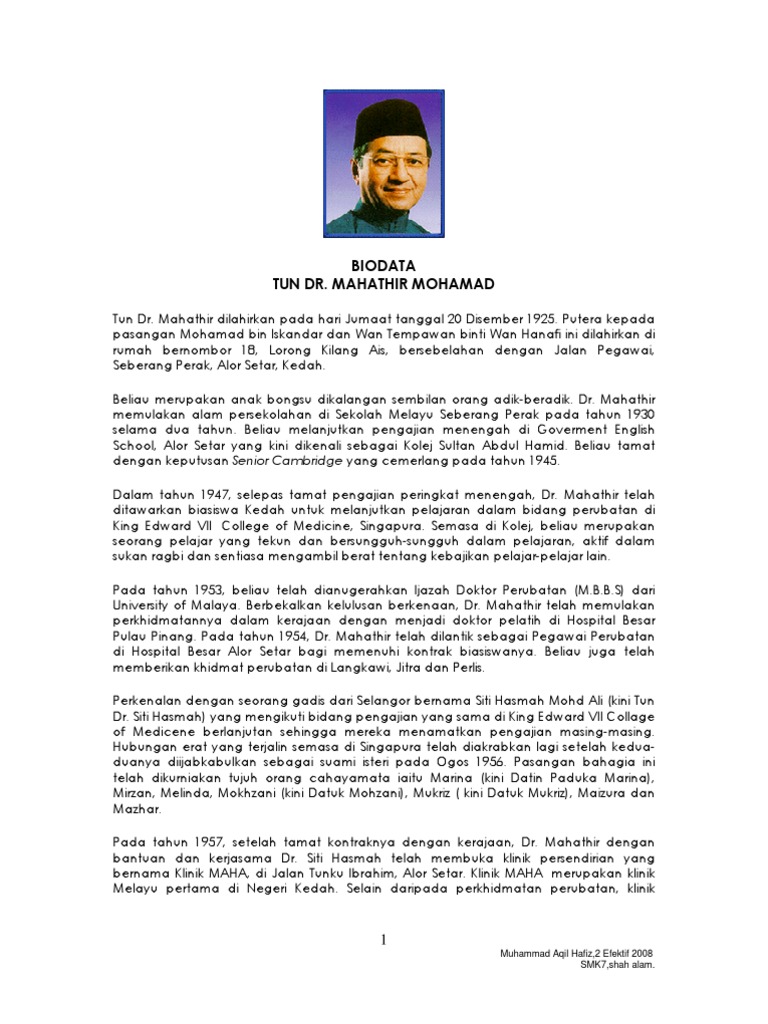 BIODATA Tun Dr Mahathir