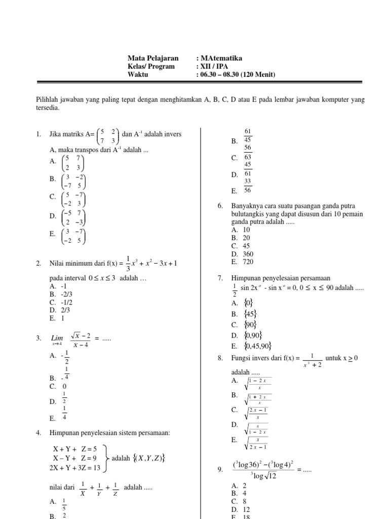 Tes Soal Ganda Matematika