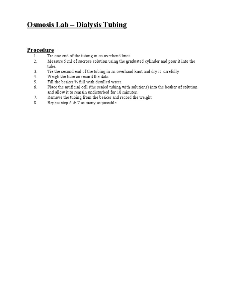 Dialysis Tubing Osmosis Experiment | PDF