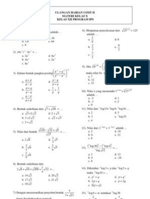 Contoh Latihan Soal: Soal Pilihan Ganda Matematika Smk Kelas X