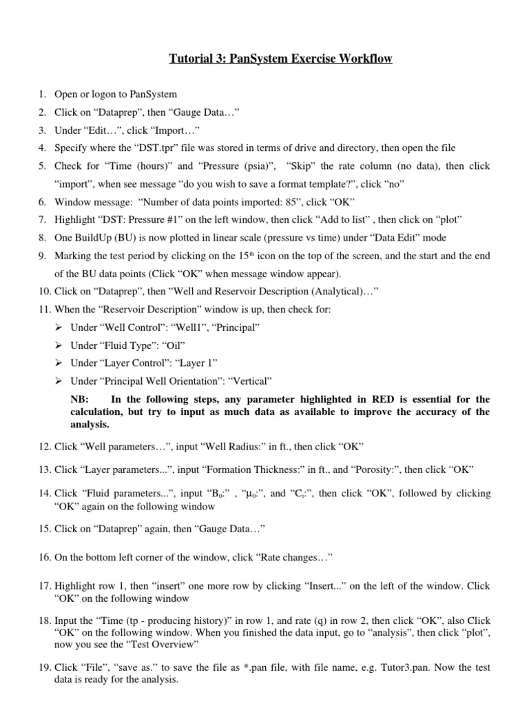 Tutorial 3 Pansystem Exercise Workflow Pdf Pressure Teaching