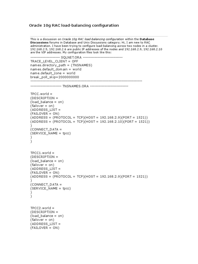 Oracle 10g Rac Load Balance Connection Download Free PDF Load