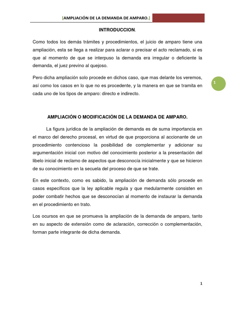 Ampliacion A La Demanda de Amparo | PDF | Demanda judicial | Caso de ley
