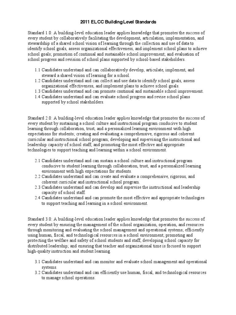 ELCC Standards for Building-Level Leaders | PDF | Leadership | Social ...