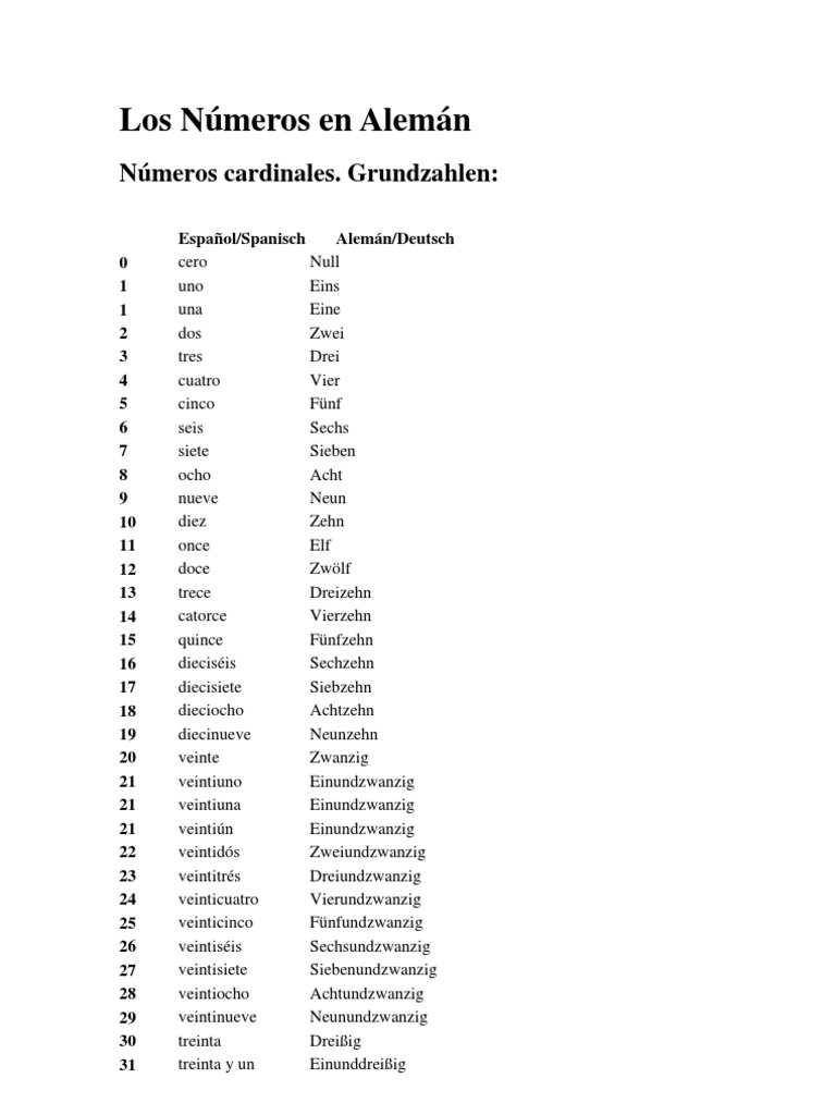 Numeros Alemanes Del 1 Al 20