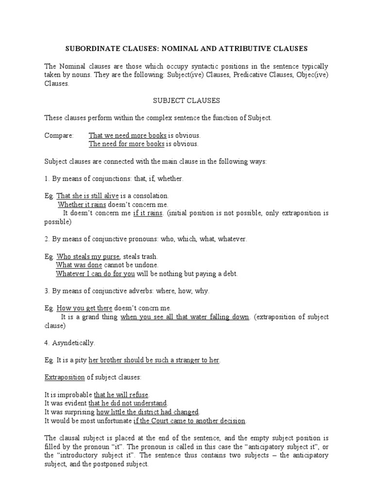 SUBORDINATE CLAUSES | Subject (Grammar) | Clause