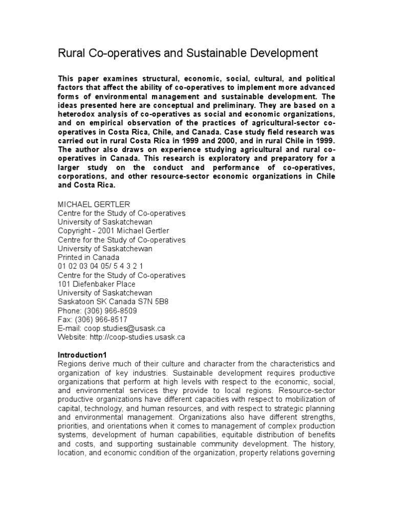 Rural Cooperatives and Sustainable Development | PDF | Cooperative ...