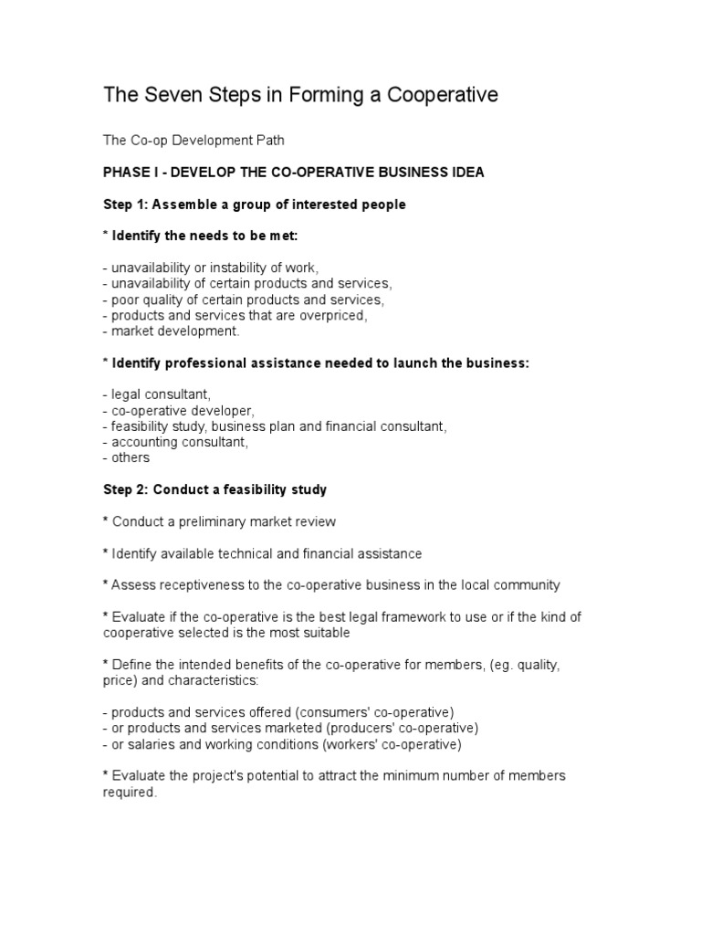 The Seven Steps In Forming A Cooperative Pdf Cooperative Business