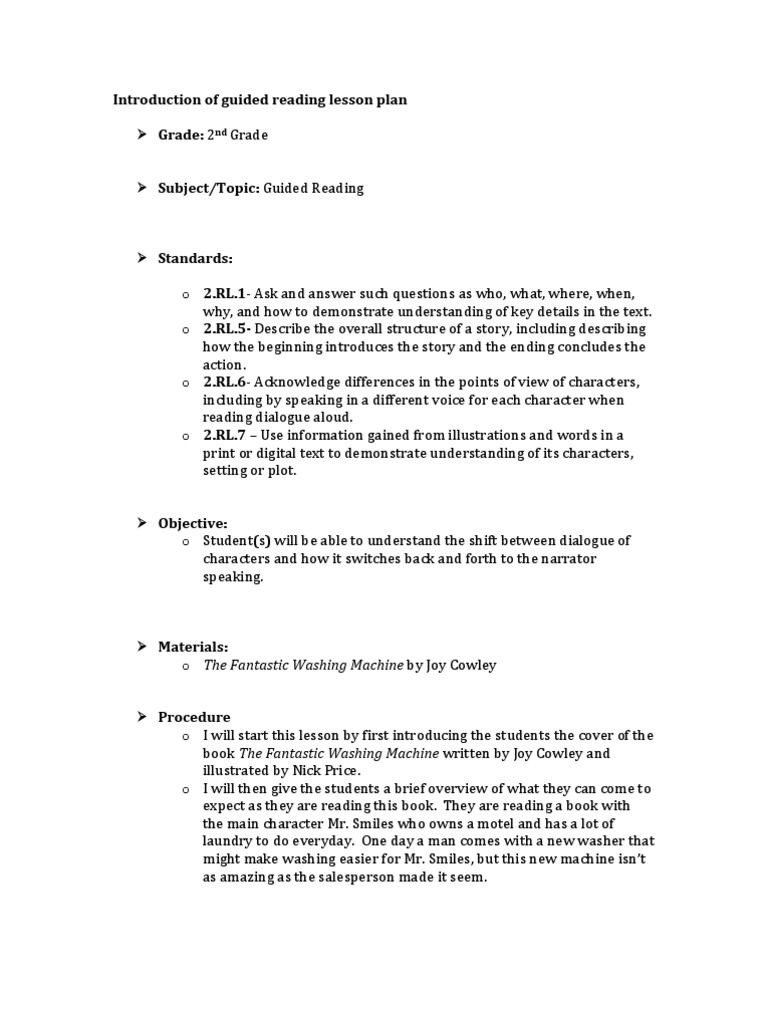 2nd Grade Guided Reading Lesson Plan | PDF | Lesson Plan | Reading ...