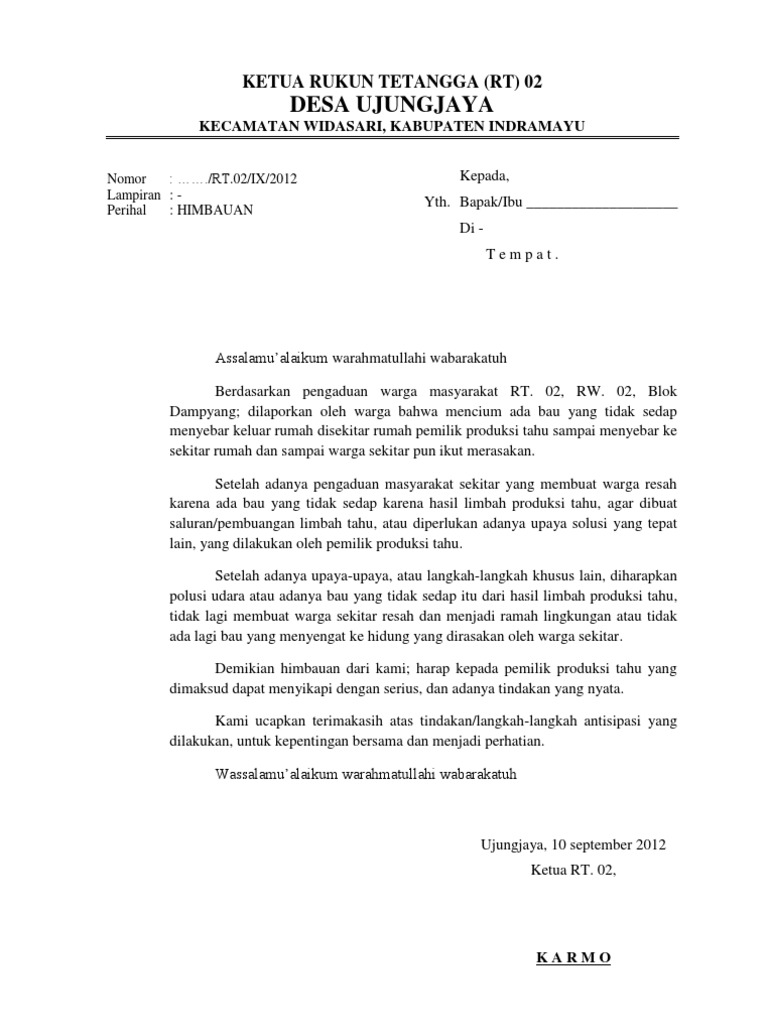 Contoh Surat Himbauan Larangan Parkir