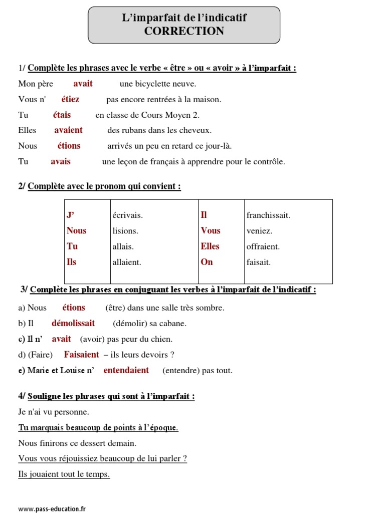 Exercices Imparfait Cm1 à Imprimer Correction Imparfait - Cm1 - Exercices Corrigés - Conjugaison - Cycle 3 1 |  PDF