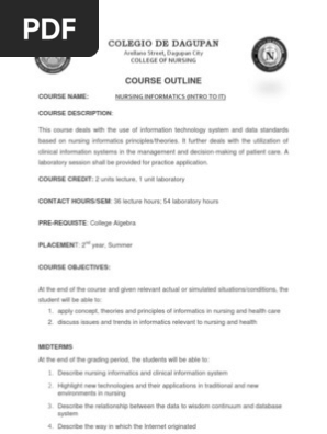 Nursing Informatics Course Outline