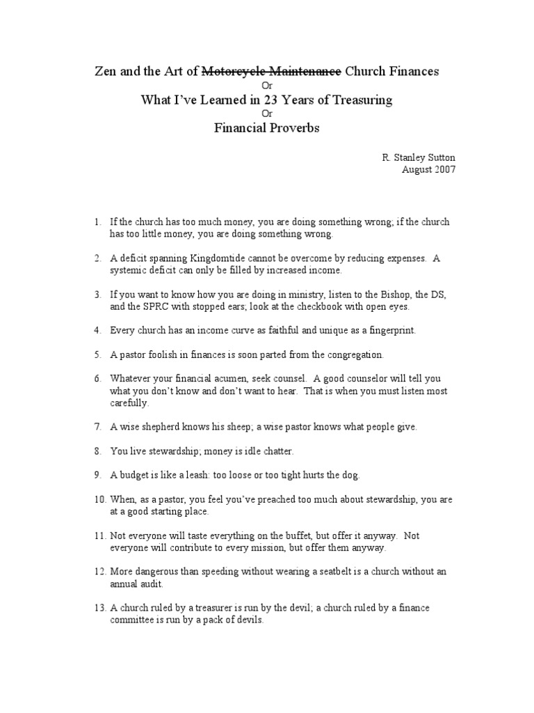 Zen and The Art of Motorcycle Maintenance Church Finances DFUR7ZLD
