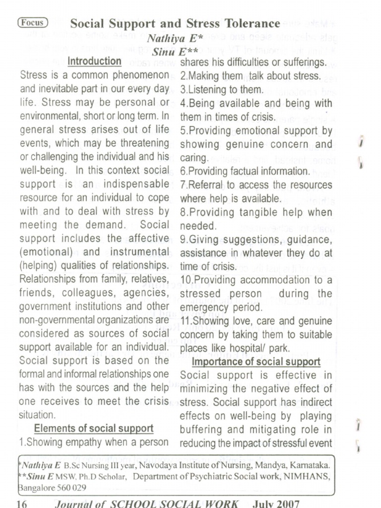 Social Support's Role in Stress Management | PDF | Social Support ...