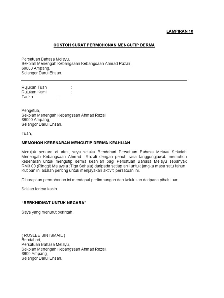 Contoh Ayat Surat Permohonan Permit Dbkl