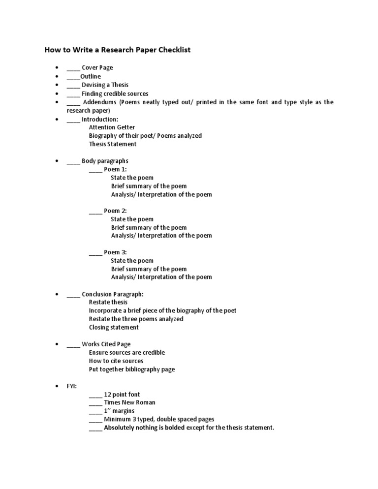 Research Paper Writing Checklist | PDF | Thesis | Typography