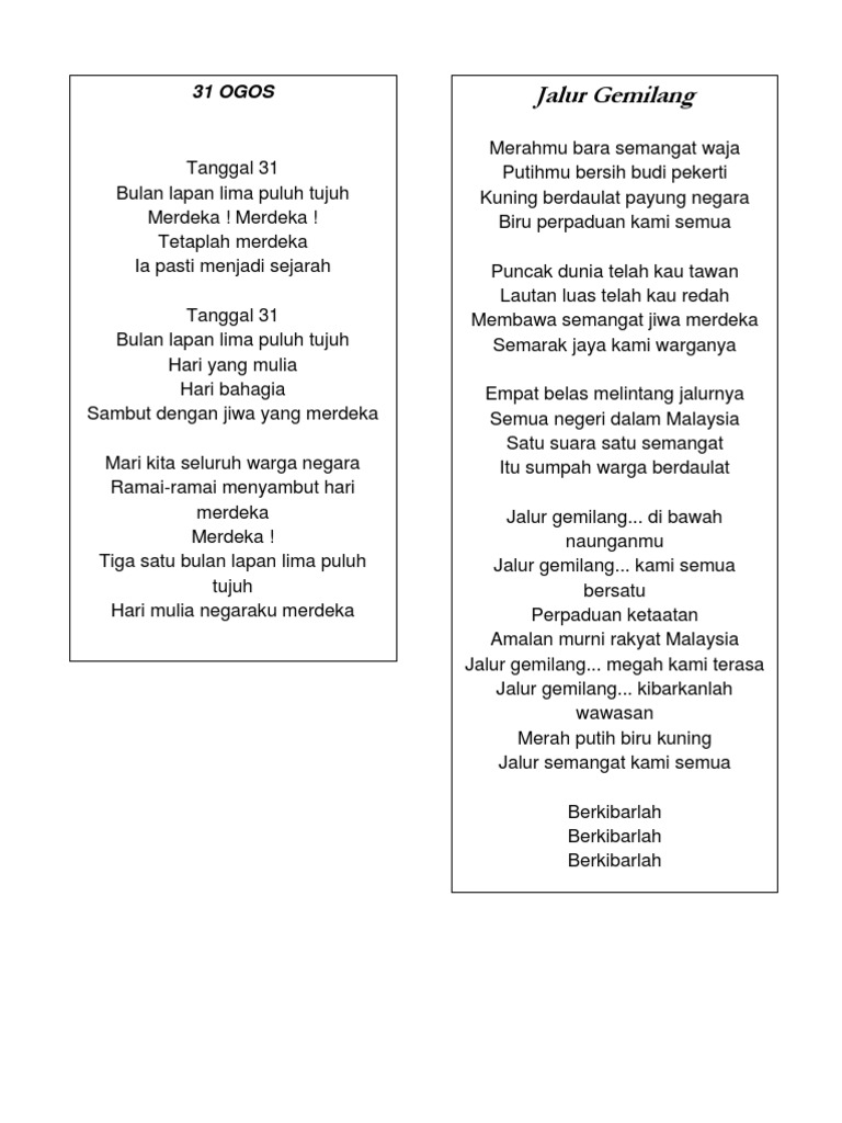Senarai Lagu Merdeka