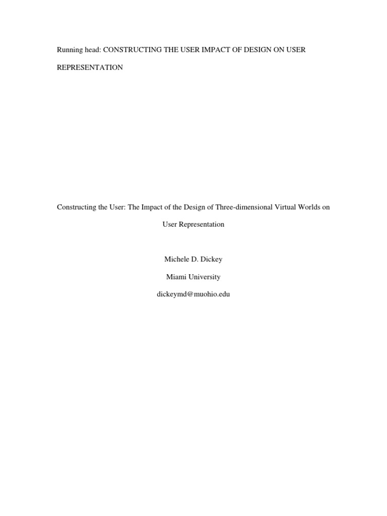 User Impact of 3D Virtual World Design | PDF | Virtual World | Virtual ...