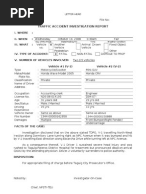 Traffic Accident Investigation Report Form
