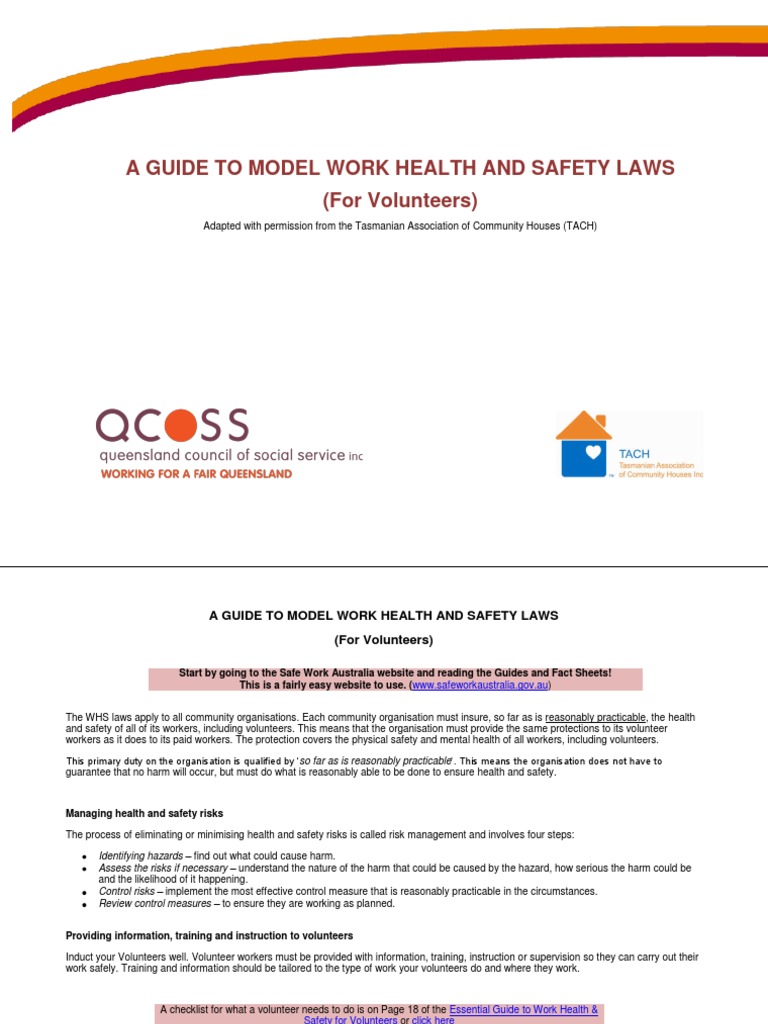 A Guide to Model Work Health and Safety Laws For Volunteers in
