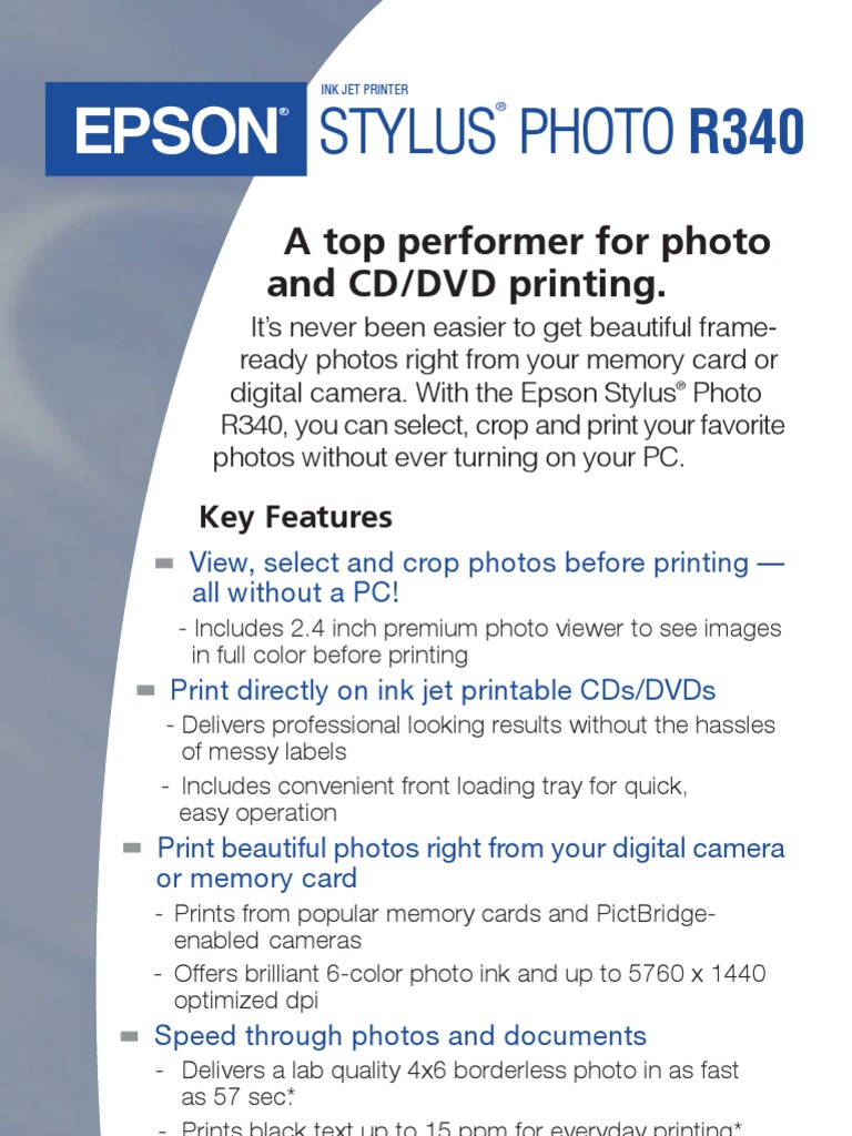 Epson Stylus Photo R340 PDF Printer Media Technology
