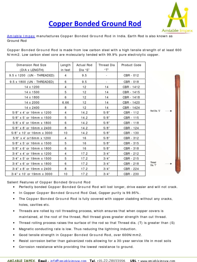 Copper Bonded Ground Rods Overview | PDF | Electricity | Building ...