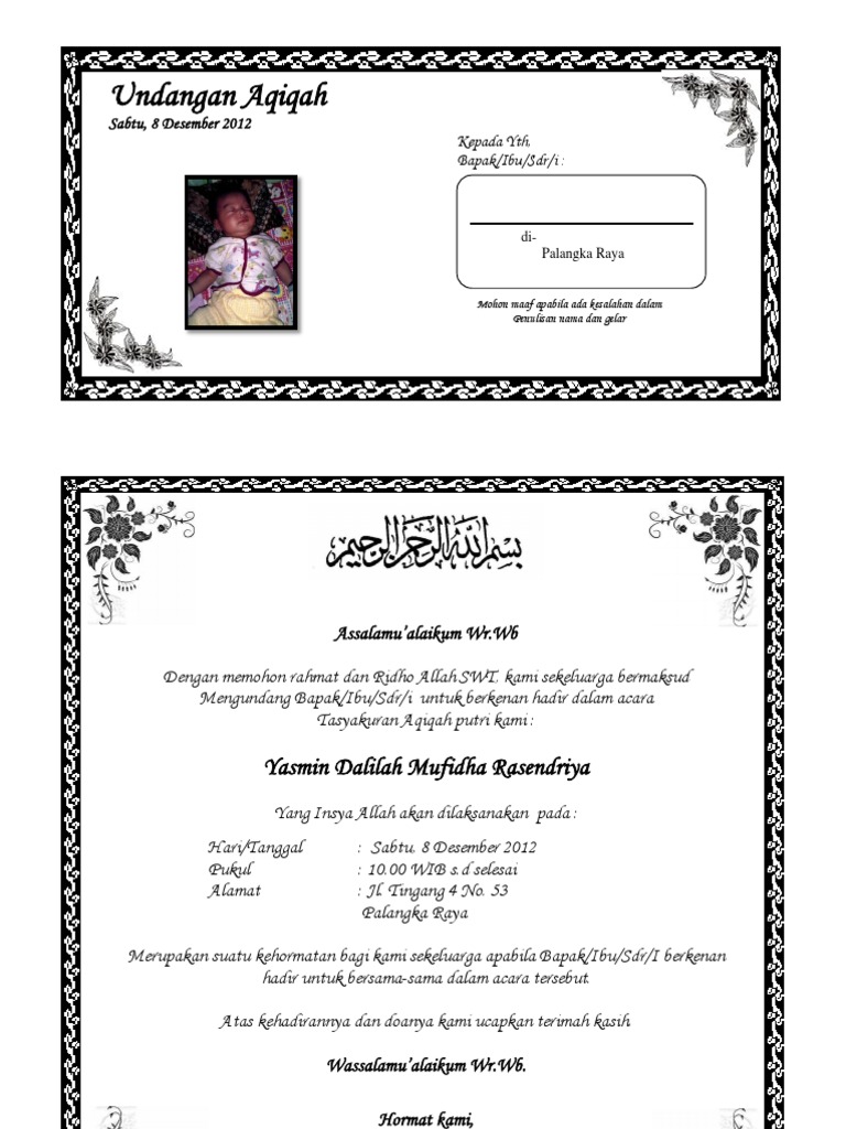 Contoh Surat Aqiqah Anak Gudang Surat