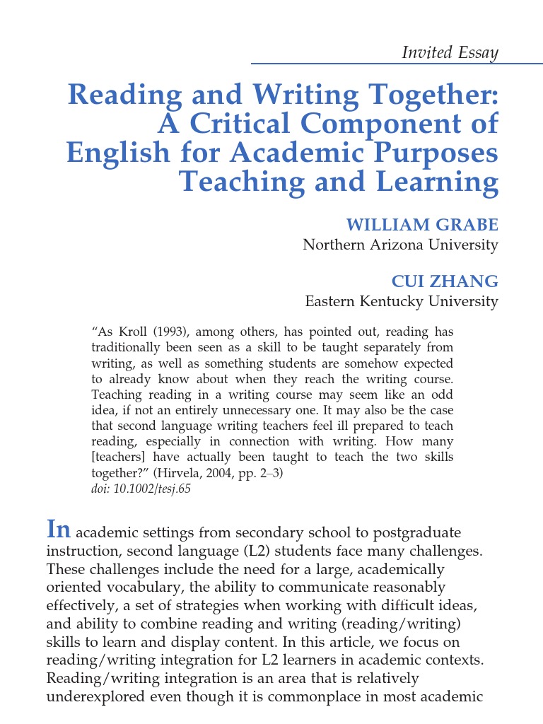 Reading and Writing Together PDF English As A Second Or Foreign