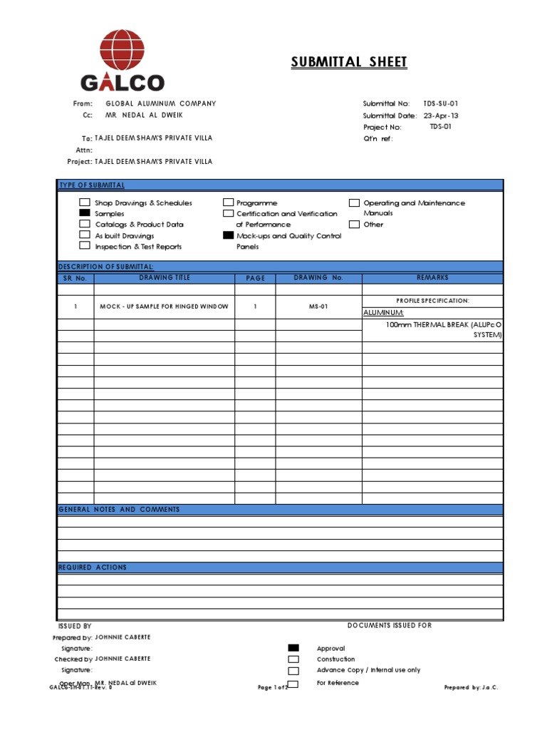 Aluminum Submittal for Private Villa | PDF