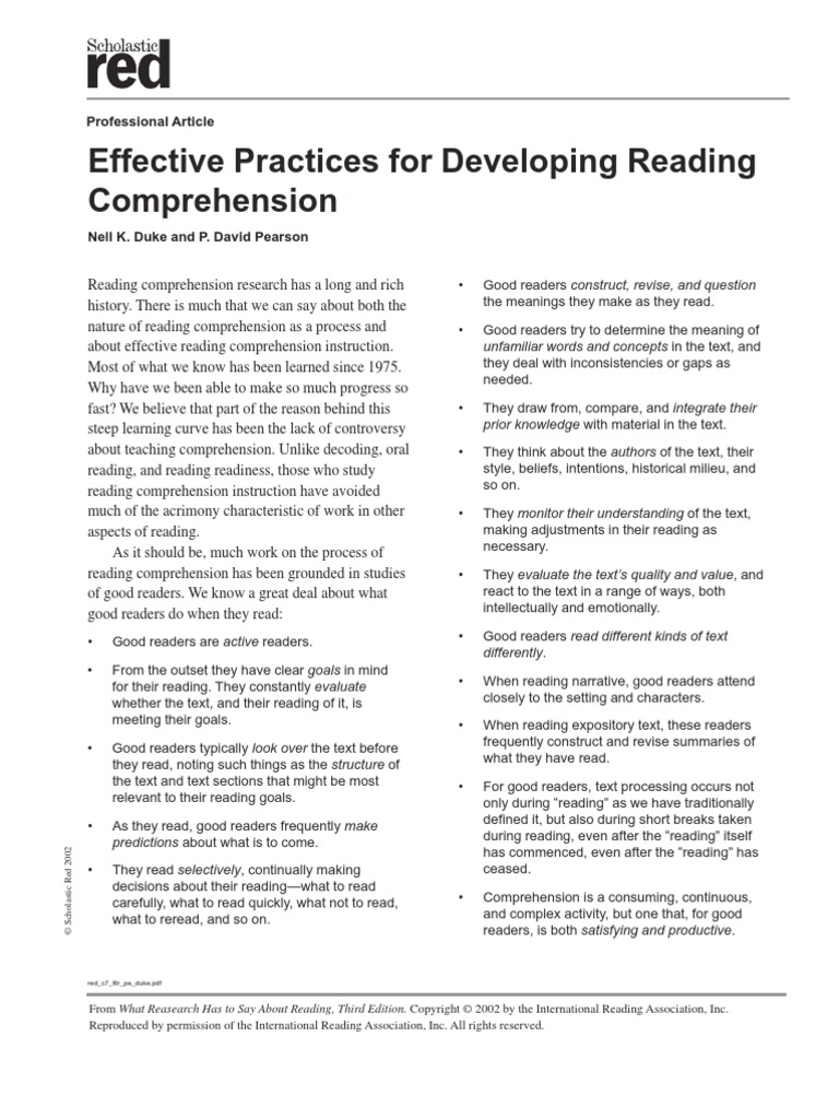 Duke Pearson Reading Comprehension Practices Reading - 