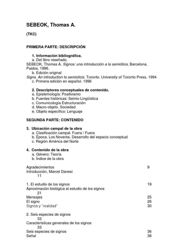 Signos y semiótica de Thomas Sebeok | PDF | Vida | Comunicación