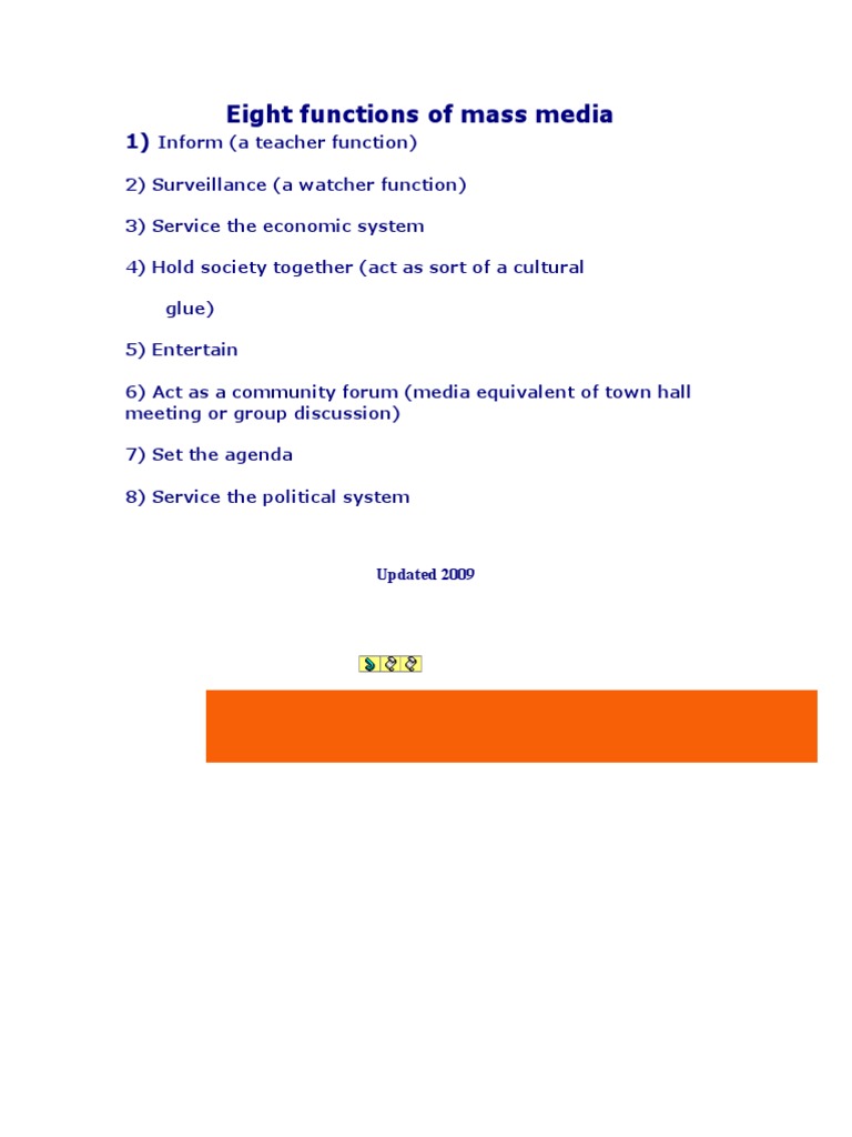 Eight Functions of Mass Media | PDF | Mass Media | News