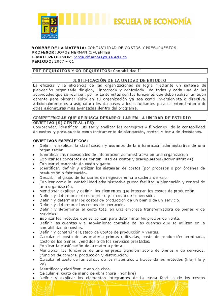 Contabilidad de Costos y Presupuestos | PDF