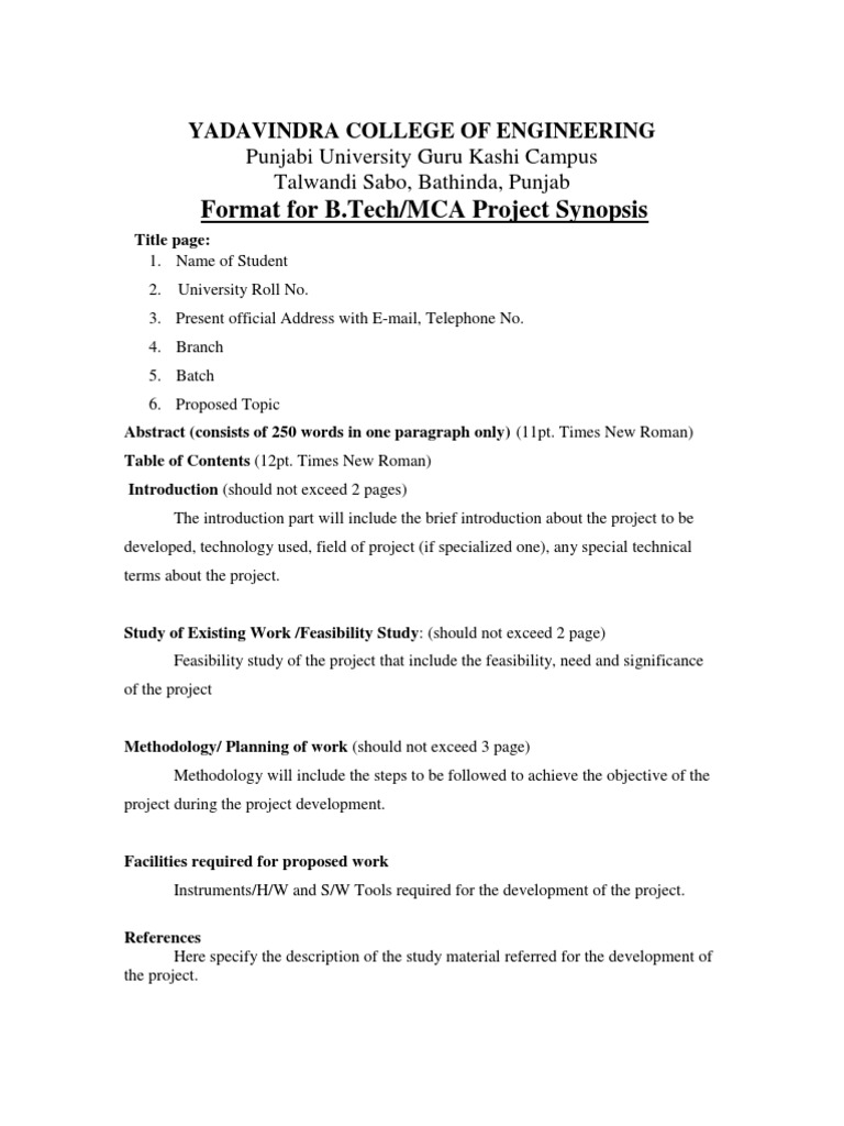 B.Tech/MCA Project Synopsis Format | PDF | Computer Networking ...