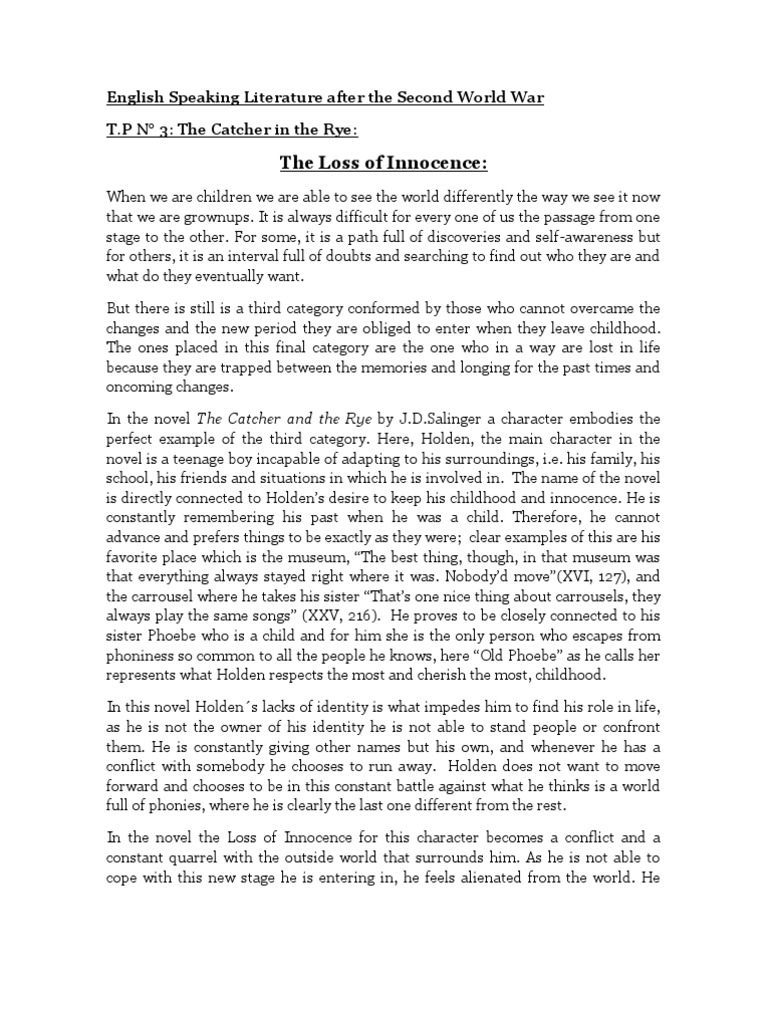 The Loss of Innocence English Speaking Literature After The Second