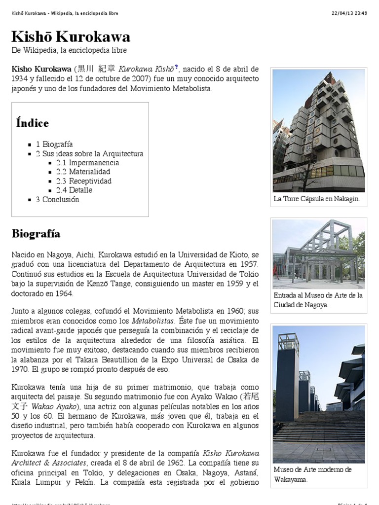 Kish Kurokawa Wikipedia La Enciclopedia Libre PDF Science