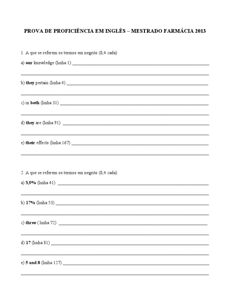 Prova de Proficiência em Inglês - Farmacia 2013 | PDF