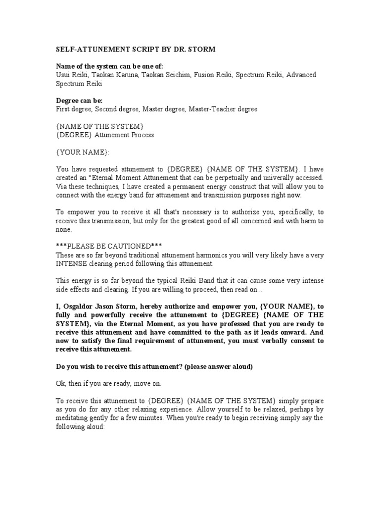 Reiki - Self-Attunement-Script by Dr. Jason Storm | PDF | Reiki