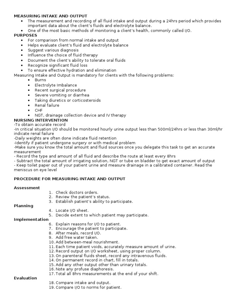 I/O Measurement Guidelines for Nurses | PDF | Intravenous Therapy ...