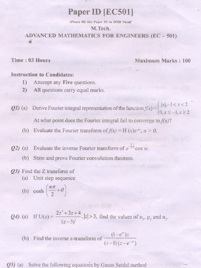 Paper I) ) (EC501) : Advanced L/1Athematics For Engineers (EC | PDF