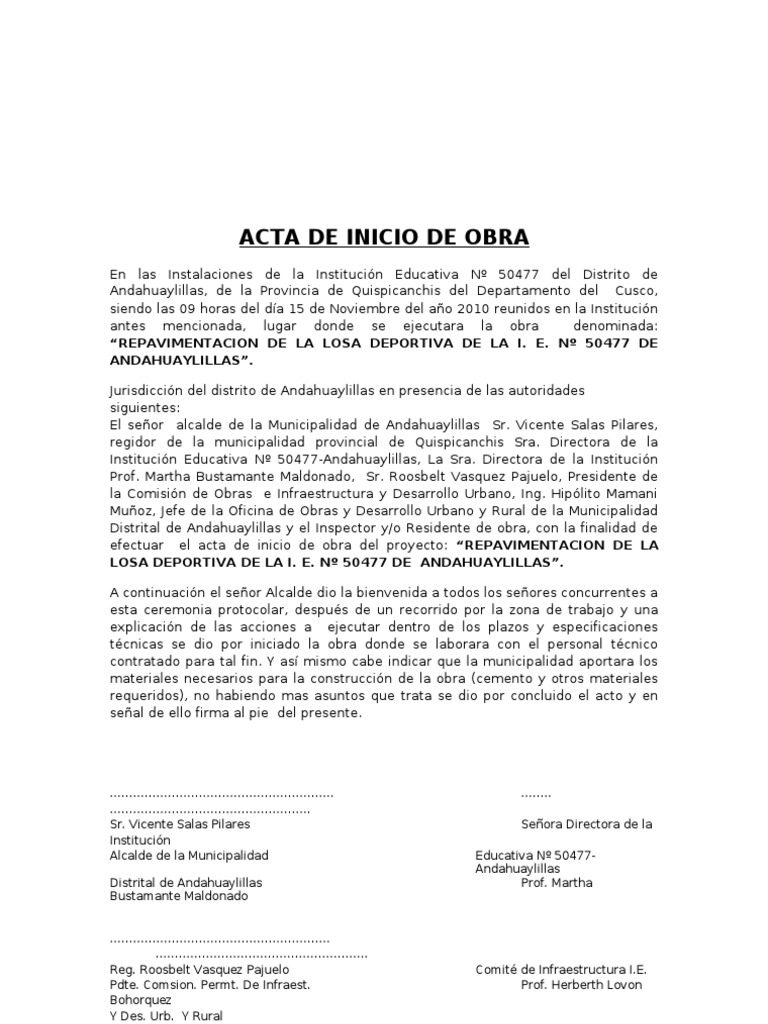Inicio de Obra en Andahuaylillas | PDF | Gobierno local | Alcalde