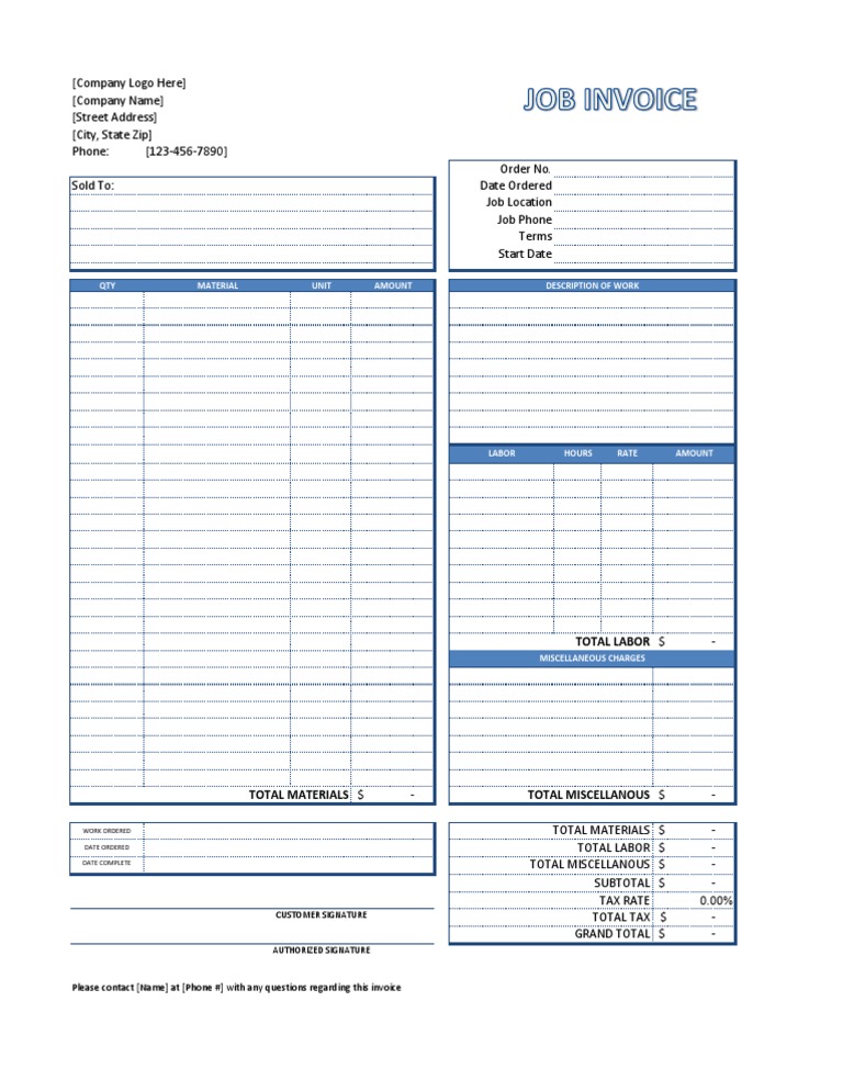 QTY Unit Amount Material Description of Work: Total Labor | PDF ...