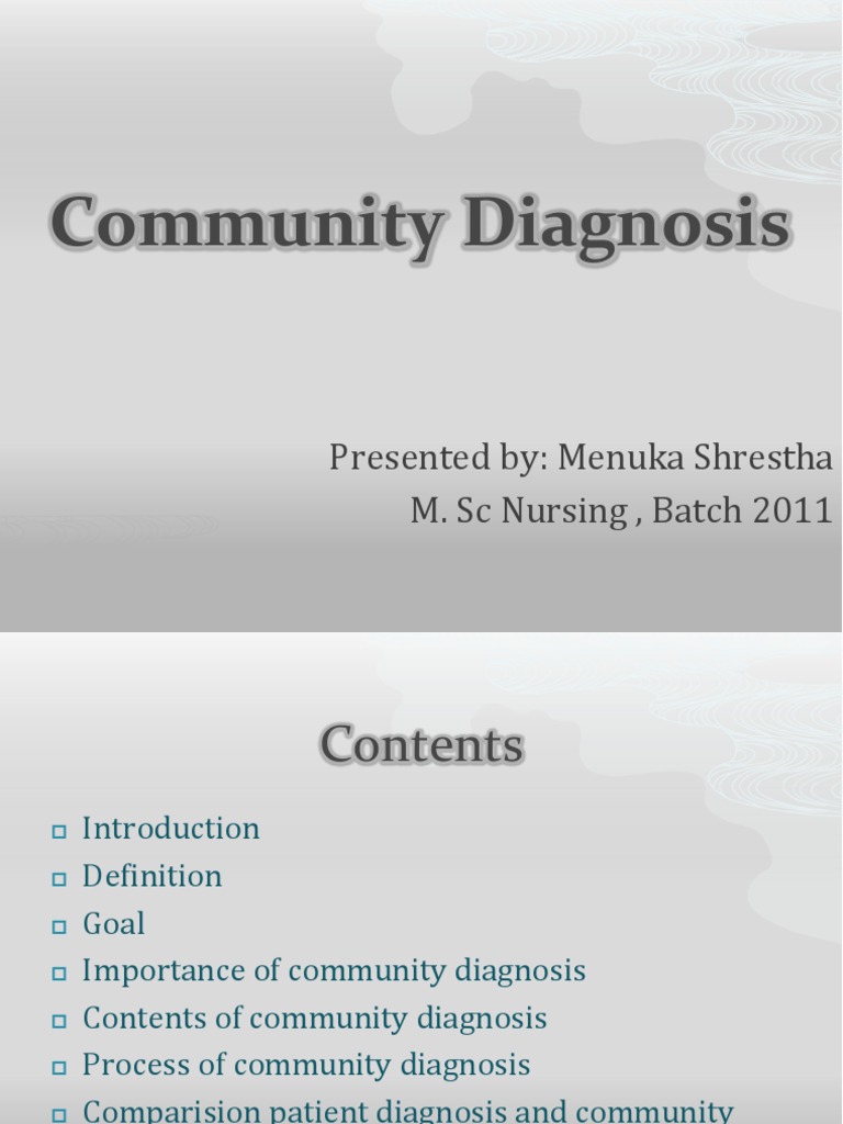 Community Diagnosis Prevalence Medical Diagnosis