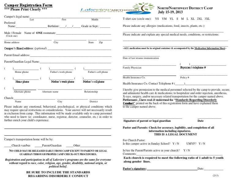 Camper Registration PDF Parent Relationships