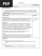 Lesson Planning Quadratic Graph