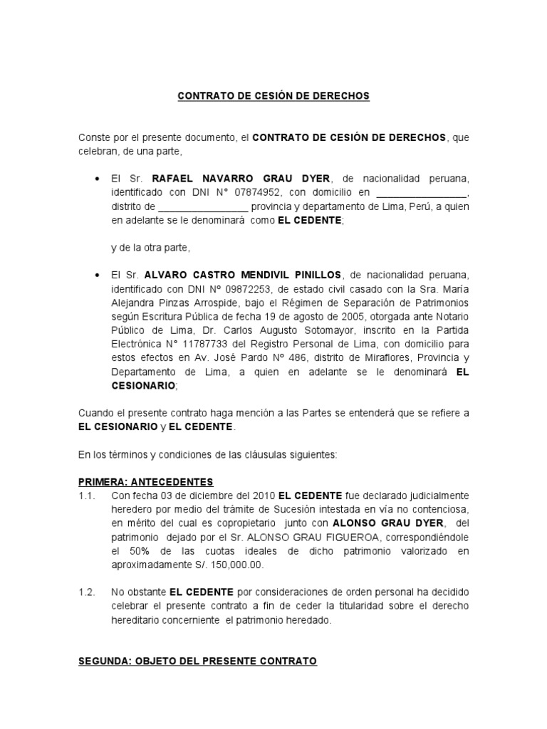 Contrato de Cesion de Derechos Hereditarios | PDF | Gobierno |  Instituciones sociales