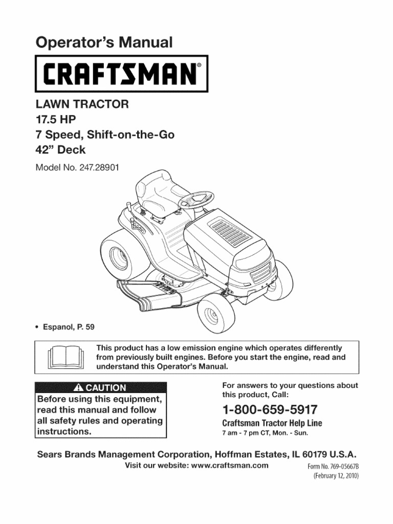 L1000-Series Craftsman 17.5HP Lawn Tractor Owners Manual | Tractor